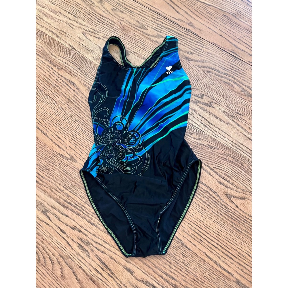 New TYR Womens One Piece Swimsuit Black Blue Green Graphic Racerback SZ  32/XS/6